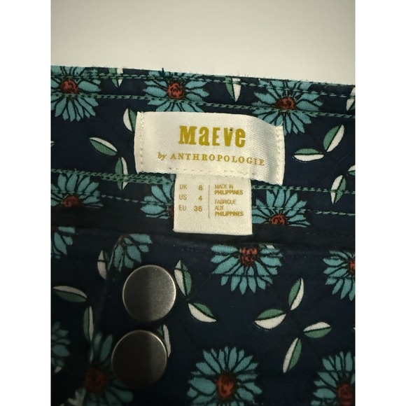 Anthropologie Maeve Slim Ponte Pants Sz 4 Stretch Flower Mod Print Thick Knit - Picture 6 of 10